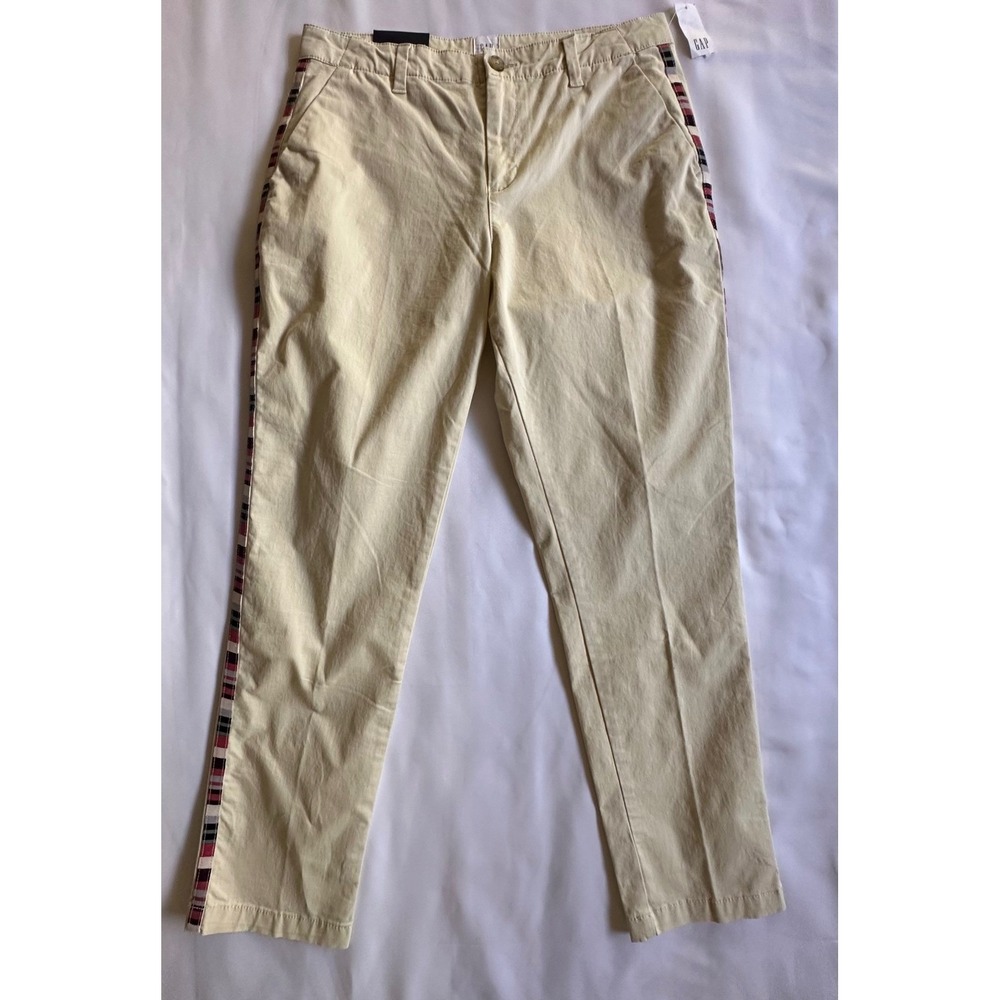 Gap Girlfriend Chino Pants Beige Khaki Multi Color Side Stripe Size 4 NWT READ